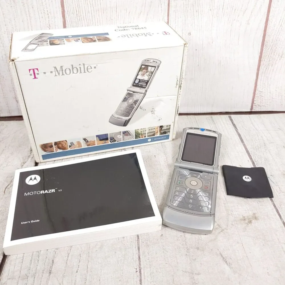 NO BATT Motorola RAZR V3 Flip Cell Phone - CINGULAR SILVER w/ Box Manual, TESTED